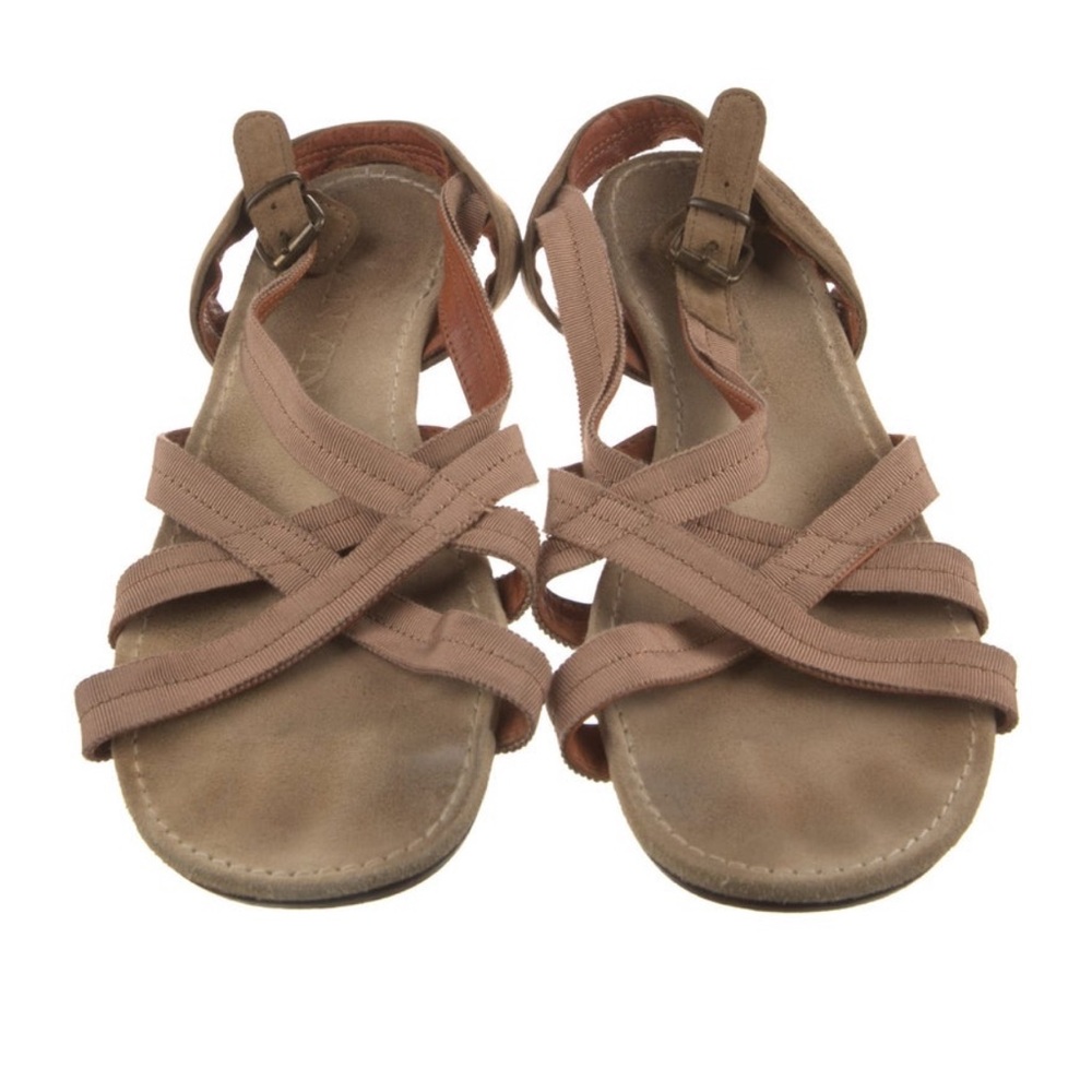 LANVIN leather strappy flat sandals Criss-Cross grosgrain Size 39